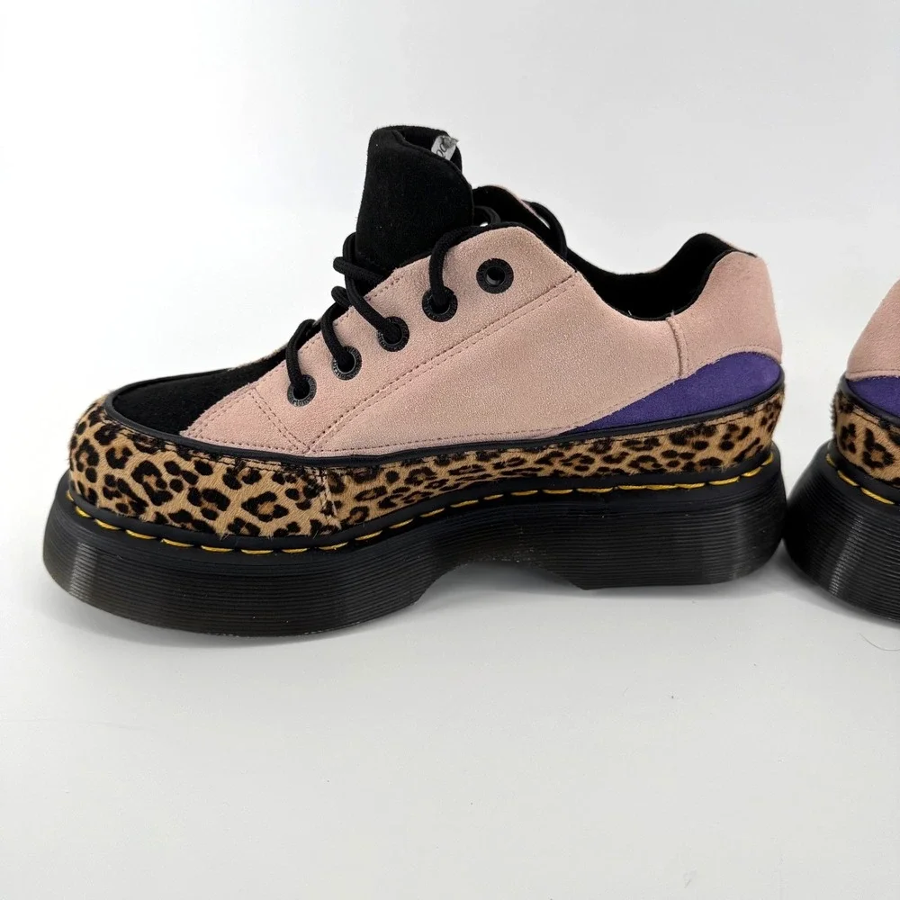 Dr. Martens Buzz 5-Eye Leopard Suede Platform Shoes Womens Sz 9 Pink/Brown Black